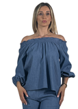 Blusa Emiliana in Denim Leggero Blu