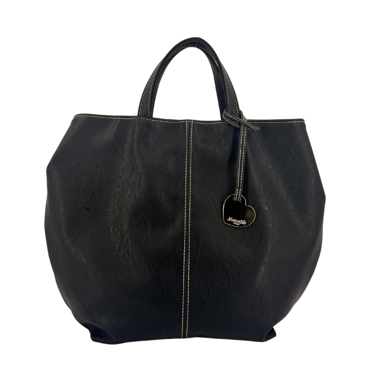 Borsa shopper Alina in morbida ecopelle nera con manici