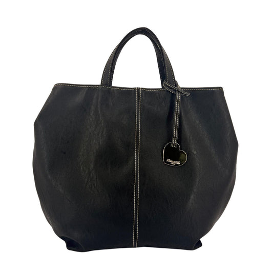 Borsa shopper Alina in morbida ecopelle nera con manici