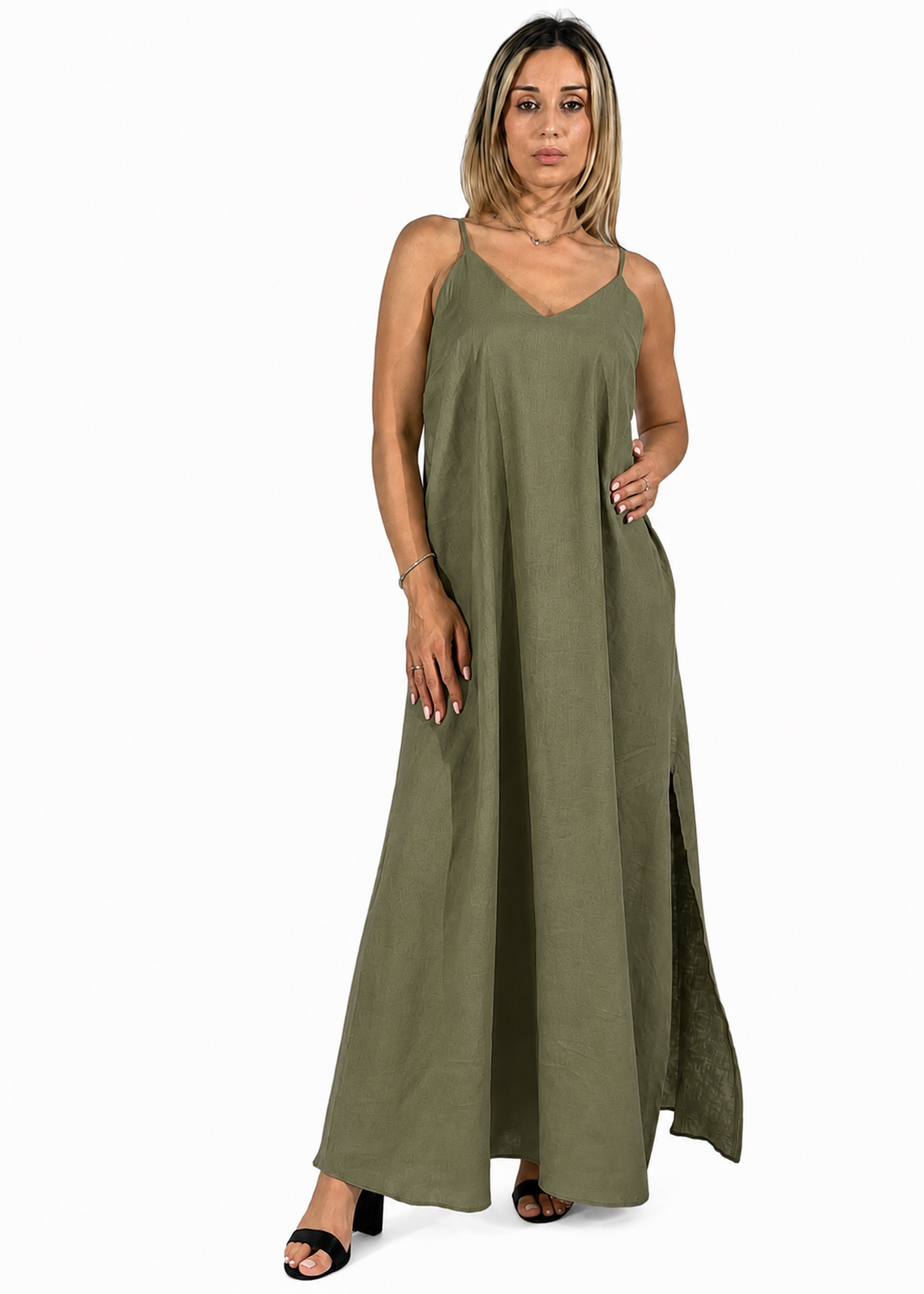 Abito Lungo Moira Verde Military Donna