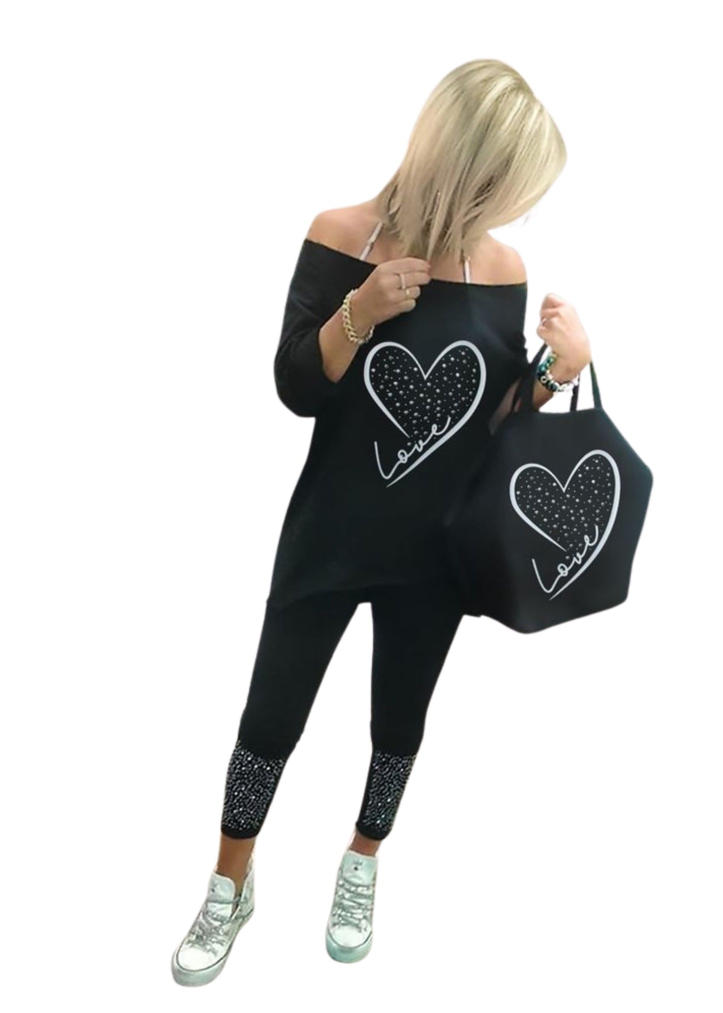 Completo Donna 3 Pezzi – "Love" (Maglia + Leggings + Borsa)