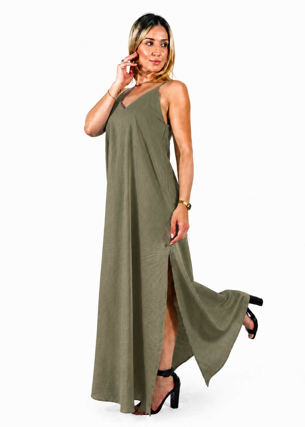 Abito Lungo Moira Verde Military Donna